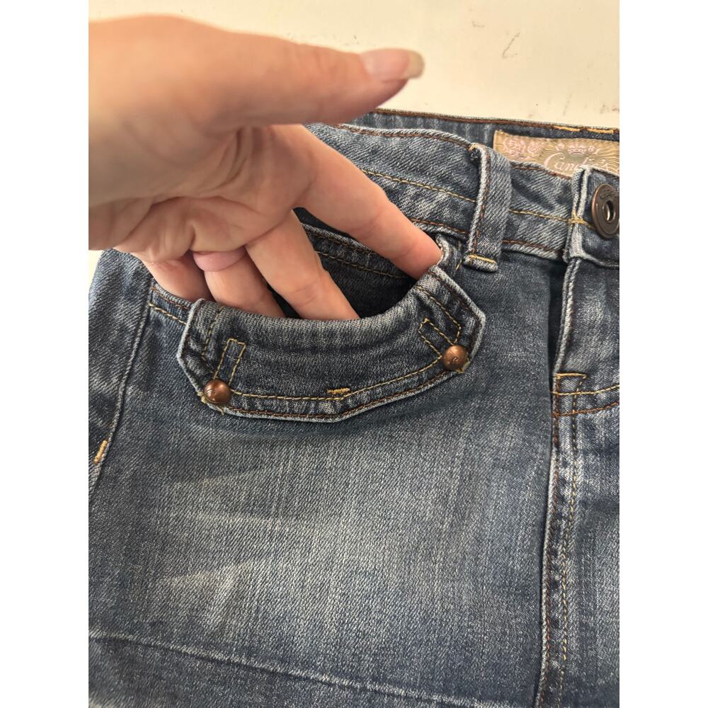 Candies Y2K micro mini denim skirt sz 0 blue pocket embellished retro unique - Picture 5 of 9